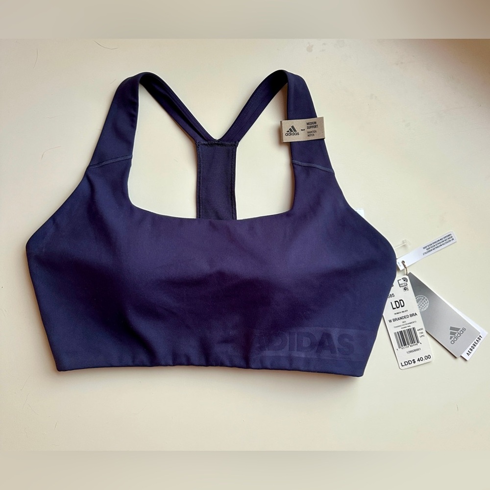 NWT | ADIDAS AEROREADY SPORTS BRA | NAVY BLUE | BANDED BRA SIZE LARGE DD